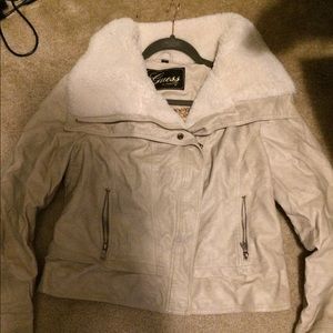 Guess Faux Leather Jacket with Faux Fur Trim